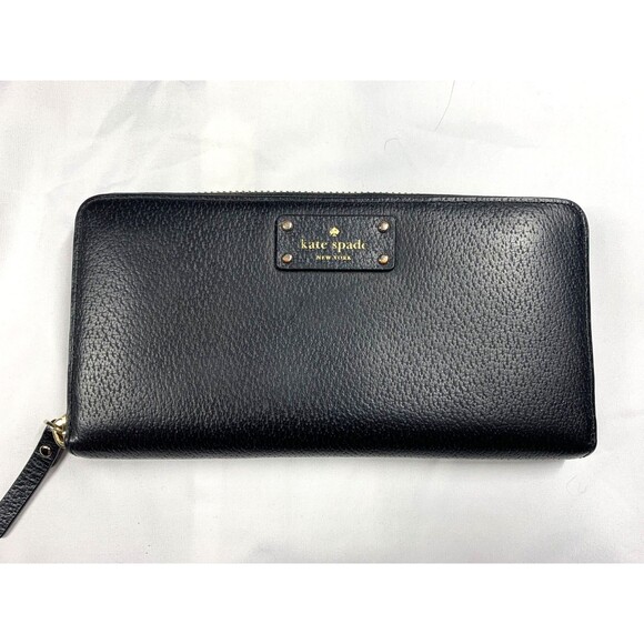 Kate Spade Zip Around Wallet Wellesley Neda Black Pebbled Cow Leather EUC - Picture 1 of 11
